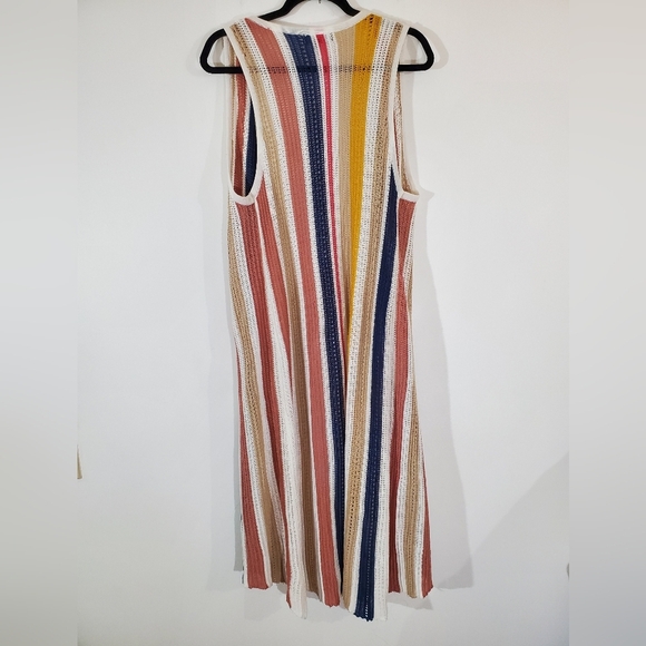 CROCHET DUSTER Multicolor Striped Sleeveless Bohemian Gypsy - Picture 2 of 4